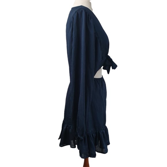 Showpo NWT | Size 10 | Long Sleeve Front Tie Up Consideration Mini Dress Lined - Picture 8 of 13